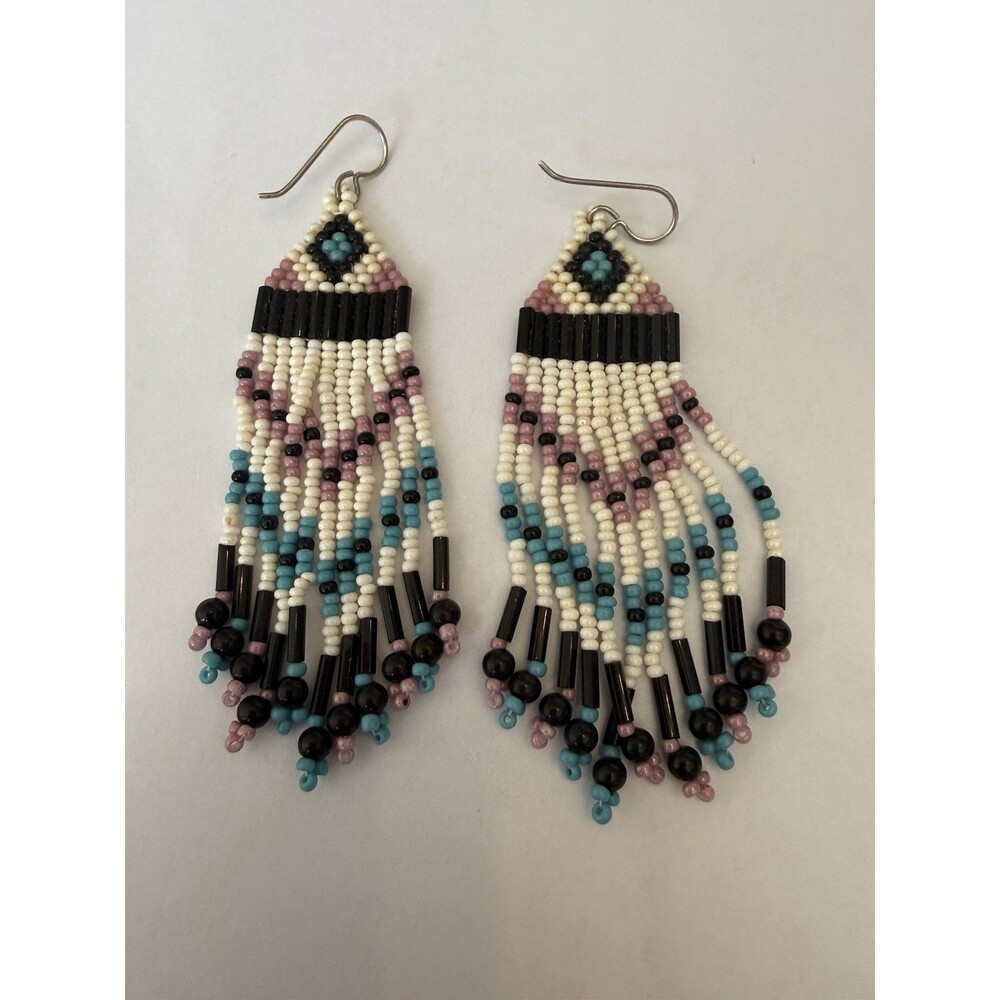 Southwestern Beaded Fringed Hook Earrings - Picture 4 of 4